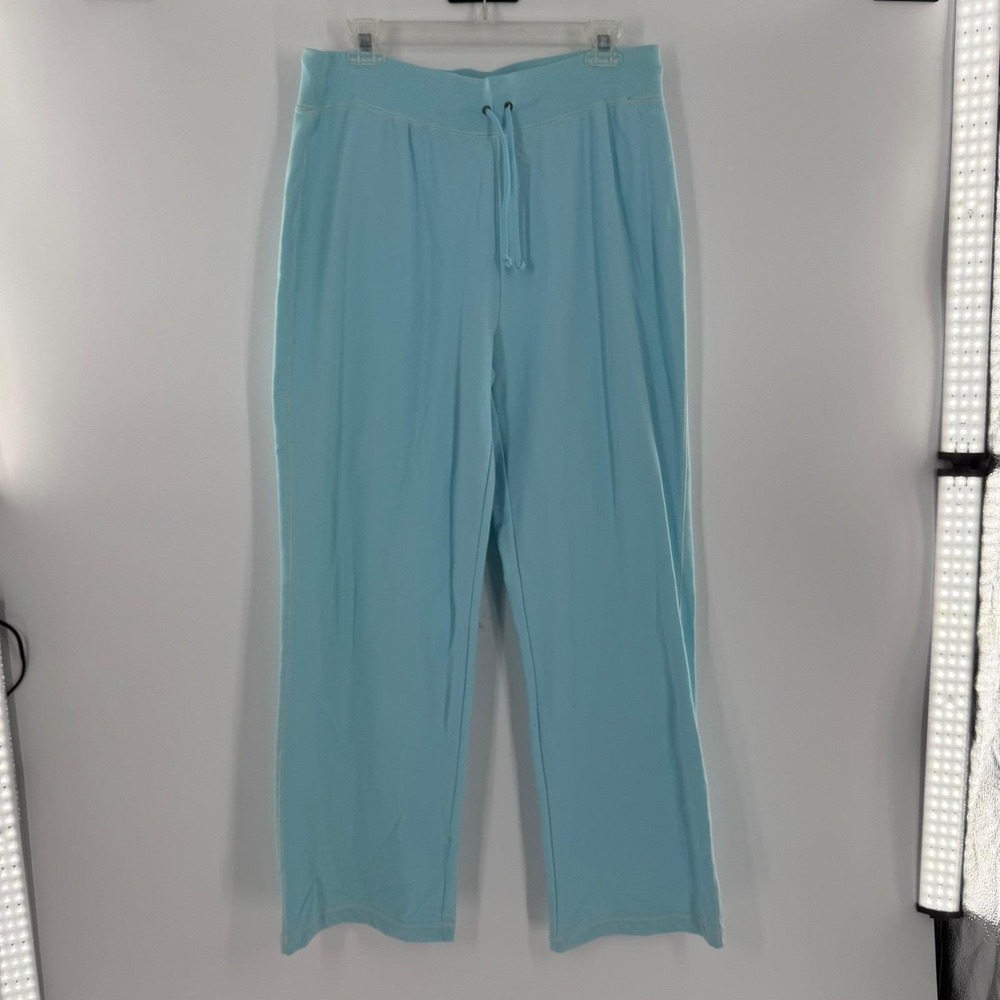 Liz Claiborne Womens Light Blue French Terry Wide Leg Sweatpants Size L
